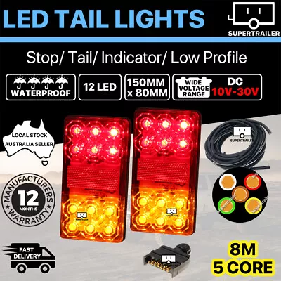 LED Trailer Tail Light Kit Pair Plug 8m 5 Core Wire Caravan Ute 7 Pin Flat • $38.95