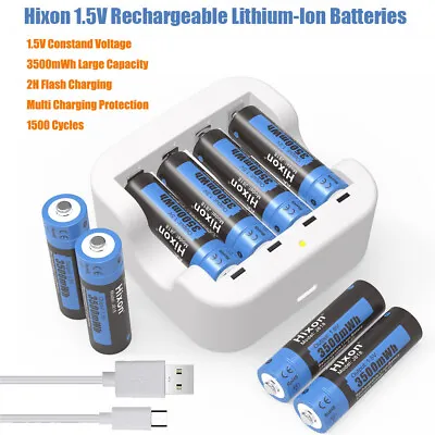 Hixon AA Batteries 1.5V Li-Ion AA Rechargeable Batteries 3500mWh USB Charger LOT • $15.17
