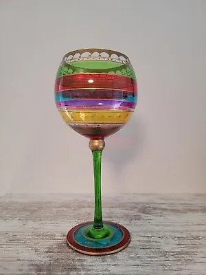 Pier 1 Multicolored Striped Wine Glass Hand Painted Festive • $9.99