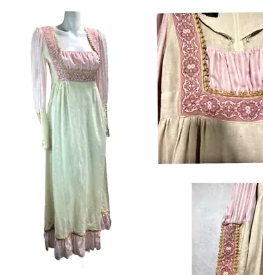 Gunne Sax Medieval Renaissance Style Costume Dress Women's S Beige Embroidery • £246.06