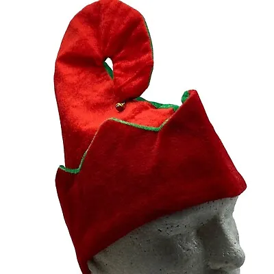 Christmas Elf Hat Cap Adult One Size Red Green Curled Point Bell Santa's Helper • $16.99