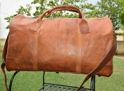 Leather Holdall Genuine Duffel Bag Tan Style Travel Weekend Sports Brown Bag Ne • $65.80