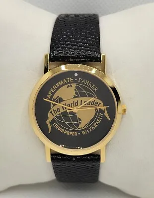 Vintage Mens Parker Advertising Round Dress Gold Tone Black Dial Analog Watch F6 • $69.99