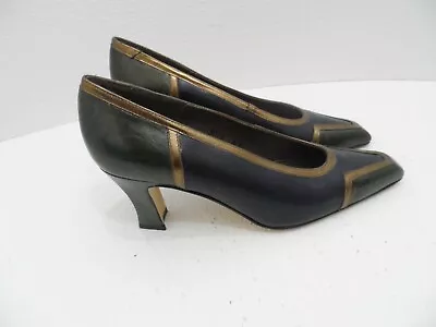 Margaret Jerrold Blue/gold Pumps Leather - Size 6m - Spain - Ec • $29.99