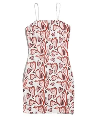 Womens Size 12-14 UK White Red Abstract Love Heart Aline Cami Dress Hippie New L • £14.95