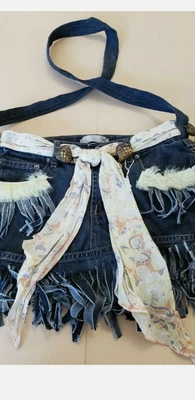 £14.85 • Buy Recycled Fabric Denim Crossbody  Purse Fringe BoHo Hippy  Bag Charm Many Pockets