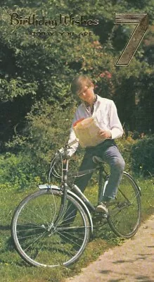 7th Happy Birthday Boys Vintage Greeting Card 7 Years Old Cycling Bicycle Seven • £1.99