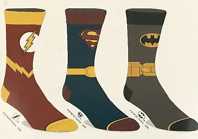 Justice League Socks Mens Shoe Size 8 To 12 Red Crew 3 Pair Pack Batman Superman • $5.95