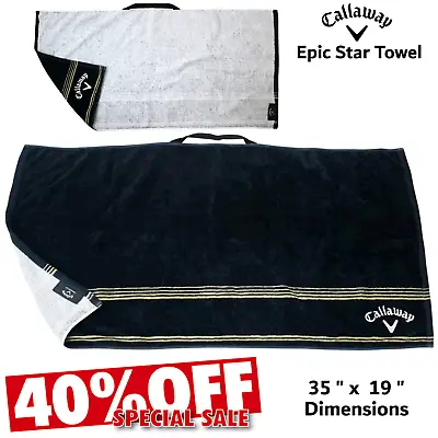 CALLAWAY GOLF TOWEL GOLF EPIC STAR TOUR TOWEL 35 X19  GOLF BAG TOWEL  BLACK/GOLD • £12.99