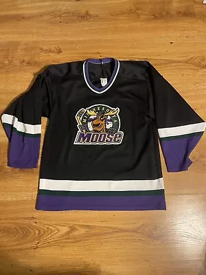 Vintage Minnesota Moose Hockey Jersey Bauer Men Medium Black Blank Practice 90s • $80