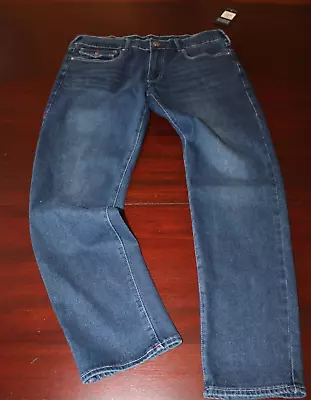 Mens True Religion Geno Relaxed Slim Flap Jeans 34x32 Nwt Dark Boreal • $59.95