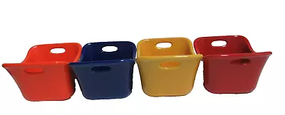 Rachel Ray G014 Ramekins 10 Oz Set Of 4-Red Orange Yellow Navy Blue • $15.89