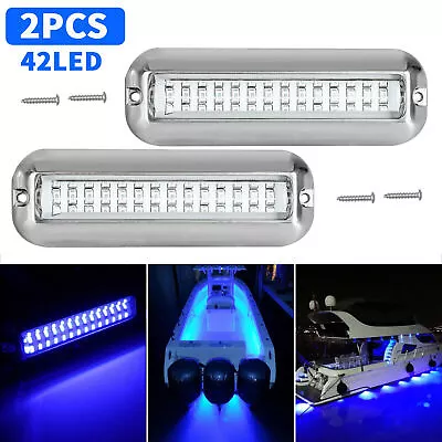 2X Blue 42 LED Underwater BOAT MARINE Transom LIGHTS 316 Stainless Steel Pontoon • $17.59