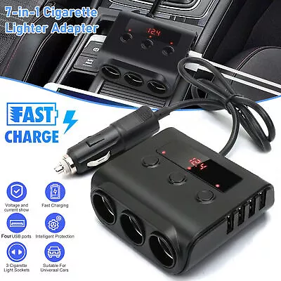 12V 3 Way Car Cigarette Lighter Socket Splitter 4 USB Port Charger Power Adapter • $13.35