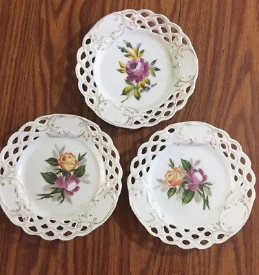 3 Vintage Plates Victoria Pottery Altrohlau Ceramic Bohemia 7.5” Rose Cutouts • $18.74