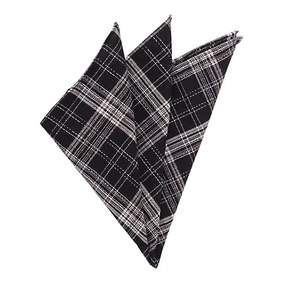 1670 Mens Pocket Square Black Check Linen 100% Cotton Hanky Handkerchief 12x12  • $12.49
