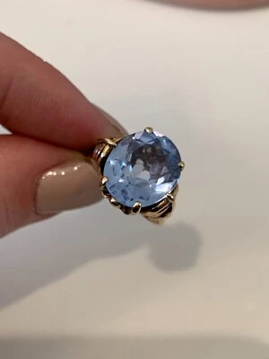 9ct Gold Blue Spinel Solitaire Ring Vintage 9k 375 Heavy 5.8 Grams • $93.34