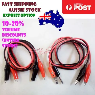 2x Alligator Clips Banana Plug Test Cable Leads Connector Dual Tester Probe 35mm • $7.89