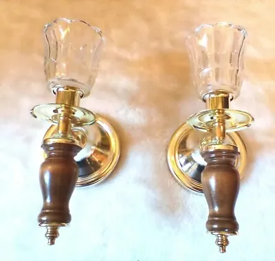 Vintage Wall Sconce Pair Gold Toned Metal & Wood 2 Voltive Candle Holders  • £61.44