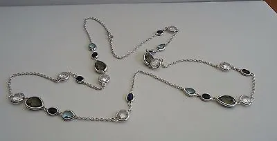 Multi-shape & Multi-color Gemstone Necklace Pendant/925 Sterling Silver/ 32'' • $125.47