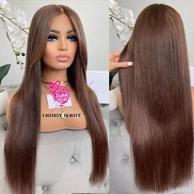 Women Lace Front Wigs Brown Heat Resistant Synthetic Handtied Long Straight • £22.99