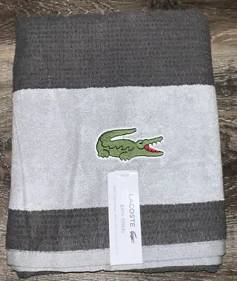 Lacoste ~ Bath Towel 100% Cotton 30  X 52  Charcoal Gray Big Crocodile Logo • £27.90