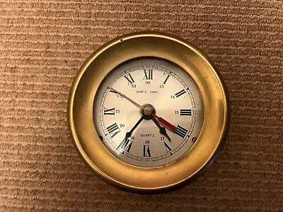 QUARTZ Brass Ships Time Clock Wall Vintage Boat Antique • £50