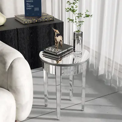 Modern Glass Mirrored Round Coffee Table Accent Side Table Italian Silver Tables • £92.91