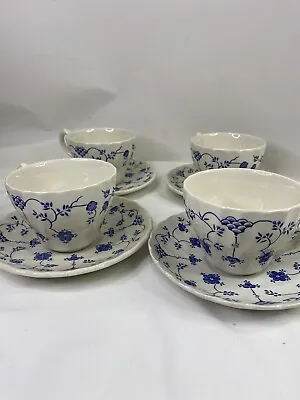 4 Myott Finlandia Blue White Fluted Tea Cup And Saucer Made In England • $25