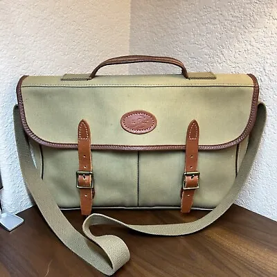 Vintage Kangol (Great Britain) Tan Canvas Brown Leather Messenger Bag 15 X10  • $79