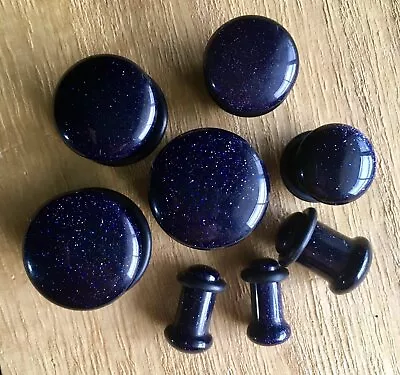 PAIR Single Flare Midnight Blue Sandstone Stone Plugs Gauge Earlets Body Jewelry • $12.95