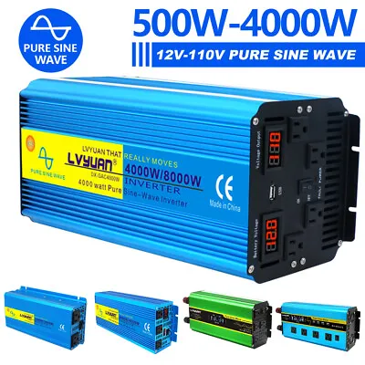 1000W 2000W 3000W 4000W Pure Sine Wave Power Inverter DC 12v To AC 110v 120v  • $79.99