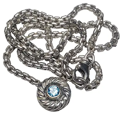 David Yurman 14K Yellow Gold & Sterling Silver Blue Topaz Cookie Pendant & Chain • $325