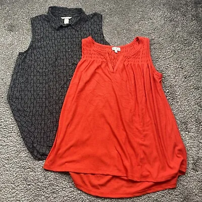 Lot Of 2 Wonderly & H&M Womens Tunic Tops Size M Orange & Black Sleeveless • $9.34