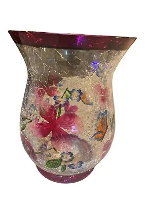 Yankee Candle Crackle Glass Light Holder Butterflies 8 Inch Large Candle • £32.78