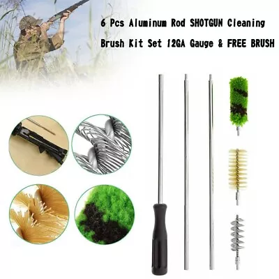 6 Pcs Aluminum Rod SHOTGUN Cleaning Brush Kit Set 12GA Gauge & BRUSH UK • £13.18