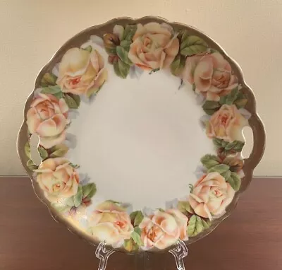 Antique BAVARIA PRINCE REGENT LDBC Germany Rose Hand Painted CAKE PLATE • £33.57