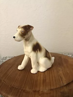 Vintage Ceramic Dog Terrier White And Brown. Made In Occupied Japan. 4”H X 4”L • $14