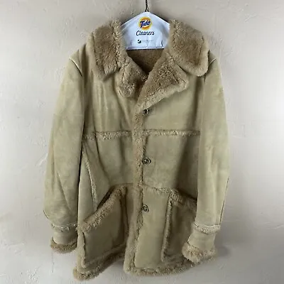 Vintage Lakeland Tan Suede Shearling Rancher Coat Marlboro Man Clean Mens Sz 44 • $225