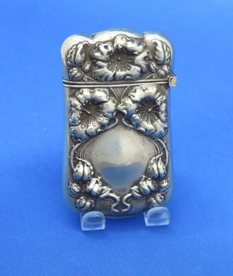 $49 • Buy Antique Match Safe W/ Bold Flowers, Silveroin, By Bristol Mfg. Co., C. 1900