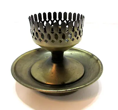 $25 • Buy Vintage Gold Tone Steel Tin Candle Holder W Chimney Sleeve + Iron Weighted Base