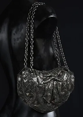 *New* METAL CHAINMAIL BLACK & SILVER EVENING BAG  CHAIN STRAPS  MIMCO Small • £40