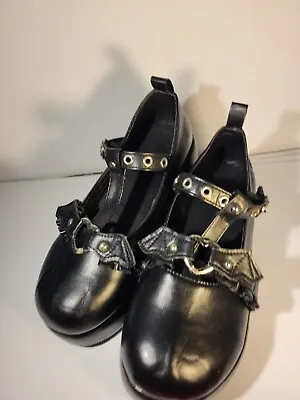 Lolita Bat Heart Cross Platform Shoes Gothic Strap Ruffles Kawaii Wedge Shoes • £19.38