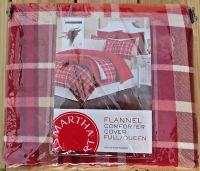 Nos Martha Stewart Red Plaid Cotton Flannel Blanket Quilt Comforter Cover Queen • $59.99