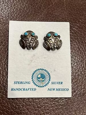 Small Sterling Silver Navajo Southwestern Frog Turquoise Earrings Handcrafted • £8.02