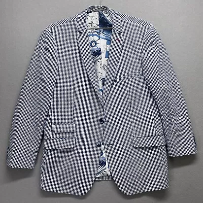 Paisley & Gray Suit Coat Mens 44R Blue Gingham Plaid Seersucker Dover Notch • $79.99