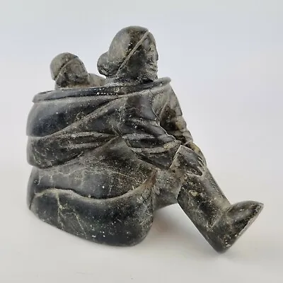 Vintage Canadian Eskimo Inuit Stone Carving Of Mother And Child Signed KENABUSIE • £495