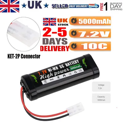 7.2V 5000mAh NiMH Battery Tamiya-2P Connector For RC Car Boat Helicopter Battery • £18.99