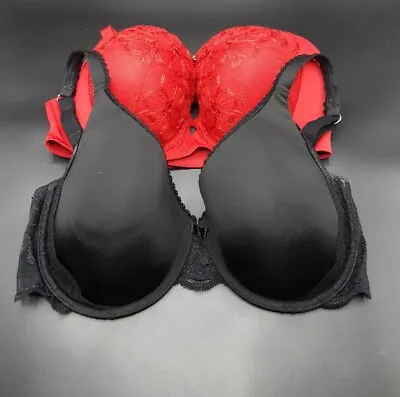 BUNDLE JOBLOT M&S BLACK MEMORY FOAM PADDED RED EMBROIDERED WIRE X2  BRAS UK 34DD • £12.99