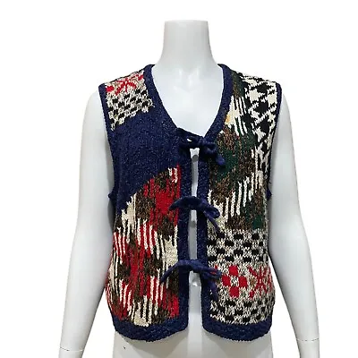 The Eagle's Eye Sweater Vest Hand Knit Vintage Front Tie 1994 • $30